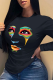Black Street Print Patchwork O Neck T-Shirts