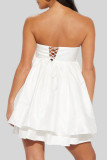 White Sexy Solid Bandage Patchwork Strapless A Line Dresses