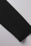 Black Sexy Solid Hollowed Out Patchwork Slit Hot Drill Half A Turtleneck Evening Dress Dresses