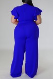 White Casual Solid Basic V Neck Plus Size Jumpsuits