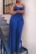 Blue Casual Print Letter Spaghetti Strap Sleeveless Two Pieces