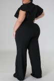 White Casual Solid Basic V Neck Plus Size Jumpsuits