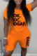 Orange Casual Letter Print Basic O Neck Short Sleeve Two Pieces