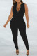 Black Casual Solid Basic Zipper Collar Skinny Jumpsuits