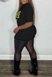 White Casual Letter Print Basic O Neck T-Shirts