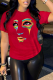 Red Street Vintage Print Patchwork O Neck T-Shirts