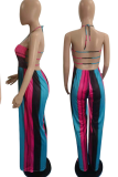 Pink Street Striped Draw String Halter Plus Size Jumpsuits