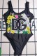 Black Vacation Simplicity Letter Print Backless Swimwears