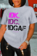 Grey Casual Street Print Letter O Neck T-Shirts
