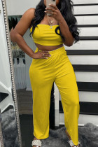 Yellow Sexy Solid Patchwork Strapless Sleeveless Two Pieces