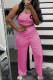 Pink Sexy Solid Patchwork Strapless Sleeveless Two Pieces