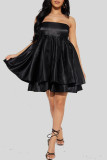 White Sexy Solid Bandage Patchwork Strapless A Line Dresses