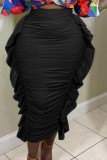 Green Casual Solid Patchwork Fold Skinny High Waist Conventional Solid Color Skirts