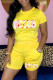 Yellow Casual Letter Print Basic O Neck Short Sleeve Two Pieces