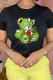 Black Casual Cute Print Patchwork O Neck T-Shirts