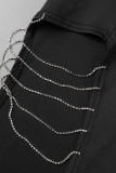 Black Sexy Patchwork Hollowed Out Backless Slit Spaghetti Strap Long Dress Dresses