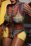 Brown Sexy Print Basic Turtleneck Long Sleeve Two Pieces