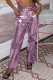 Pink Casual Street Solid Patchwork High Waist Straight Solid Color Bottoms