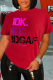 Red Casual Street Print Letter O Neck T-Shirts