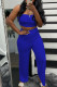 Blue Sexy Solid Patchwork Strapless Sleeveless Two Pieces
