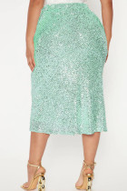 Green Casual Solid Sequins Patchwork High Waist Straight Solid Color Bottoms