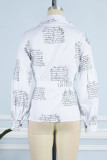 White Casual Print Bandage Patchwork Asymmetrical V Neck Tops