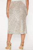 White Casual Solid Sequins Patchwork High Waist Straight Solid Color Bottoms
