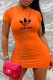 Tangerine Red Casual Print Letter O Neck One Step Skirt Dresses