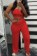 Red Sexy Solid Patchwork Strapless Sleeveless Two Pieces