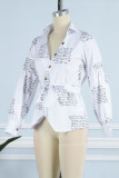 White Casual Print Bandage Patchwork Asymmetrical V Neck Tops