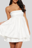 White Sexy Solid Bandage Patchwork Strapless A Line Dresses