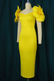 Yellow Elegant Solid Patchwork Appliques V Neck Evening Dress Dresses