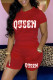 Red Casual Letter Print Basic O Neck Short Sleeve Two Pieces