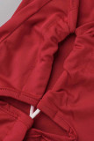 Red Sexy Solid Bandage Hollowed Out Patchwork Halter Sleeveless Two Pieces