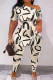 Black And White Casual Print Patchwork Slit Oblique Collar Short Sleeve Two Pieces