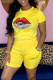 Yellow Casual Lips Printed Basic O Neck Short Sleeve Two Pieces