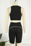 Black Casual Sportswear Letter Patchwork O Neck Sleeveless Two Pieces