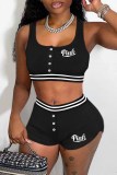 Red Street Print Letter U Neck Sleeveless Two Pieces