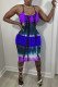 Blue Sexy Casual Print Tie Dye Backless Spaghetti Strap Sleeveless Dress Dresses