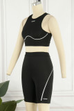 Black Casual Sportswear Letter Patchwork O Neck Sleeveless Two Pieces