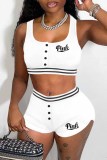 Red Street Print Letter U Neck Sleeveless Two Pieces