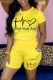Yellow Casual Print Basic O Neck Short Sleeve Two Pieces