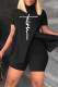 Black Casual Print Slit Turtleneck Short Sleeve Two Pieces