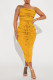 Yellow Sexy Solid Bandage Patchwork Strapless Sleeveless Two Pieces