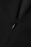 Black Sexy Solid Patchwork See-through O Neck Skinny Jumpsuits