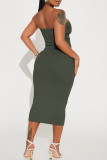 Brick Red Sexy Solid Bandage Patchwork Strapless Sleeveless Two Pieces