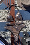 Gold Sexy Solid Bandage Backless Swimwears (With Paddings)