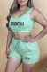 Light Green Casual Print Letter U Neck Sleeveless Two Pieces