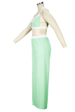Light Coffee Sexy Solid Patchwork Spaghetti Strap Sleeveless Two Pieces