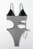 Silver Sexy Solid Bandage Hollowed Out Backless Swimwears (With Paddings)